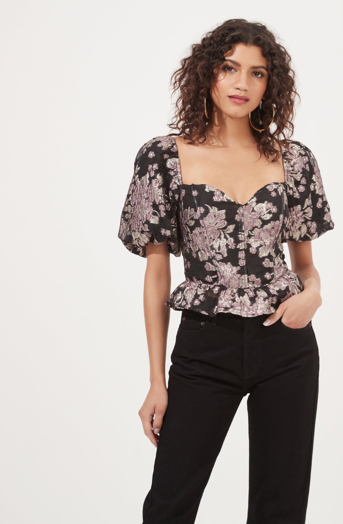 Sidney Floral Puff Sleeve Corset Top ...